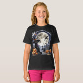 ハロウィンのおばけ満月と黒猫 Tシャツ (正面フル)