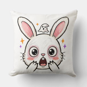 ハロウィンのおばけ顔でショックを受けたうさぎ クッション