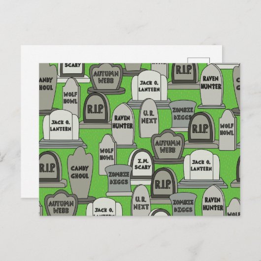 ハロウィンのおもしろいな墓石 ポストカード (正面/裏面)