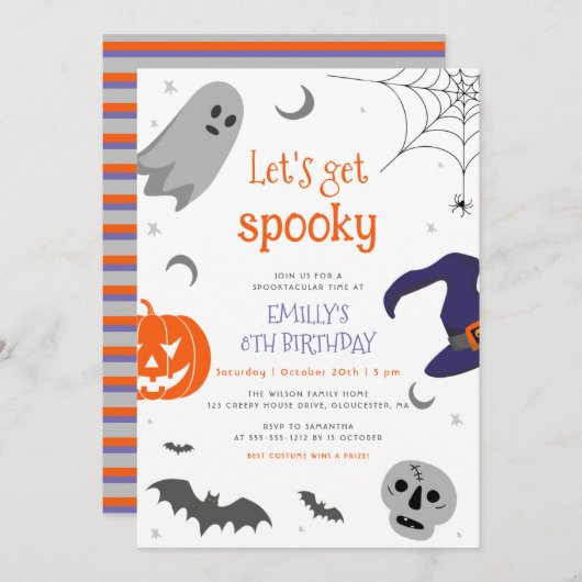 ハロウィンのおもしろい不気味誕生日パーティーを開こう 招待状 (正面/裏面)