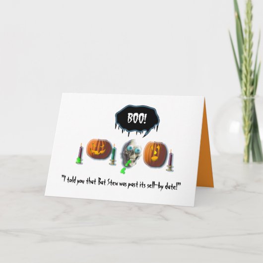 ハロウィンのおもしろい嘔吐のスカル+カボチャ カード (正面)