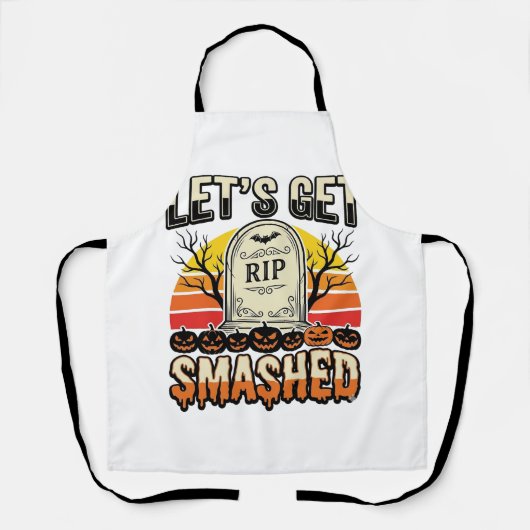 ハロウィンのおもしろい墓場のデザイン Let's Get Smashed エプロン (正面)