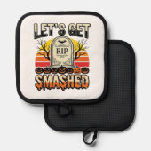 ハロウィンのおもしろい墓場のデザイン Let's Get Smashed 鍋敷き (正面/裏面)
