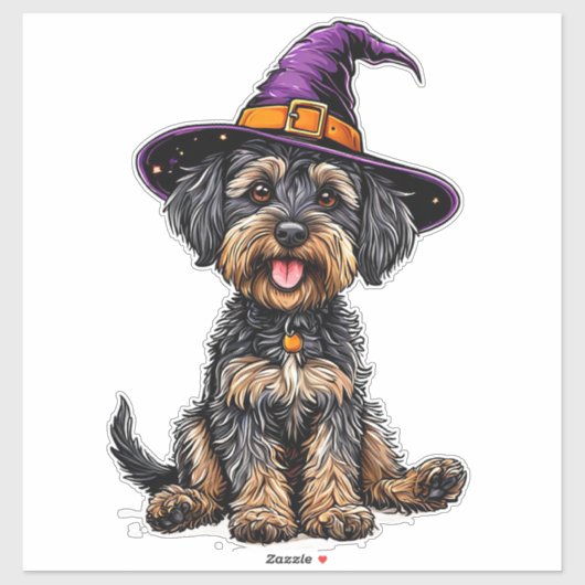 ハロウィンのおもしろい魔女の帽子をかぶった犬のコスチューム シール (シート)