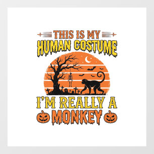 ハロウィンのおもしろサル+人間コスチュームTシャツデザイン ウィンドウサイン