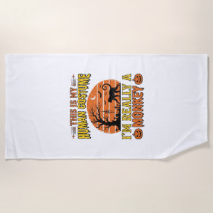 ハロウィンのおもしろサル+人間コスチュームTシャツデザイン ビーチタオル