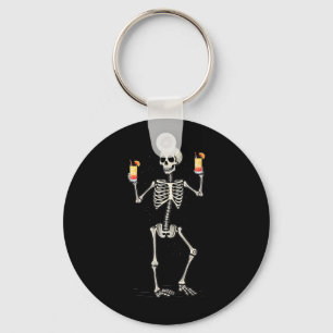 ハロウィンのおもしろスケルトンがテキーラサンライズを飲んでいる キーホルダー