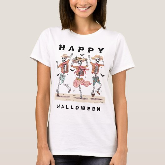 ハロウィンのおもしろダンシングスケルトン Tシャツ (正面)