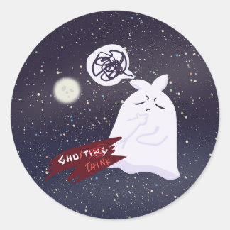 ハロウィンのおもしろユーモア 考えすぎる幽霊 ラウンドシール