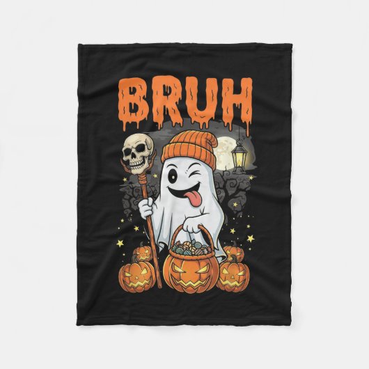 ハロウィンのおもしろ幽霊ブルーキャンディー幽霊コスチューム メンズ フリースブランケット (正面)