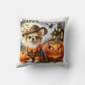 ハロウィンのおやつにパンプキンを抱えた面白い犬 クッション (裏面)
