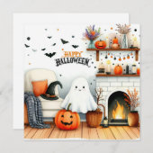 ハロウィンのお化けがいるリビングルーム シーズンカード (正面/裏面)