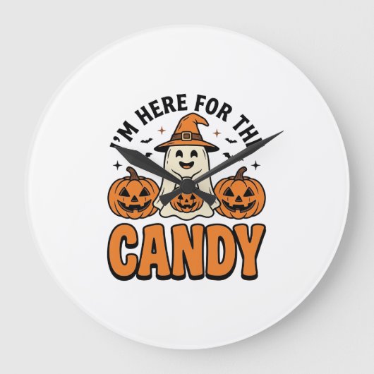 ハロウィンのお化けがお菓子のためにやってきた かわいいビンテージ風_1 ラージ壁時計 (正面)