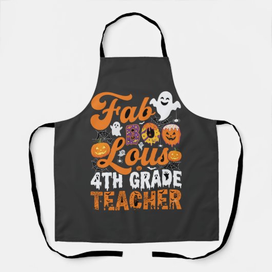 ハロウィンのお化けだらけの小学4年生の先生 エプロン (正面)