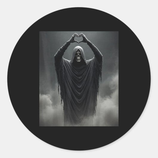 ハロウィンのお化けのハートの手の怖い顔のデザイン ラウンドシール (正面)