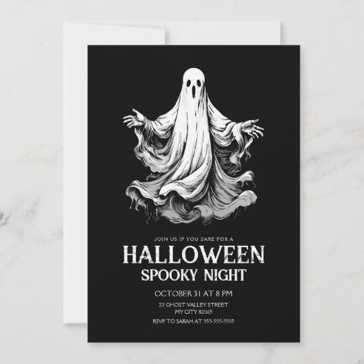 ハロウィンのお化けの夜のパーティー ゴースト付き 招待状 (正面)