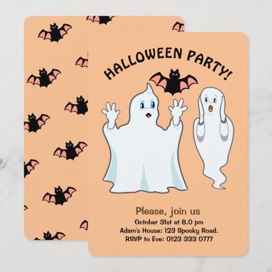 ハロウィンのお化けの招待状 招待状 (正面/裏面)