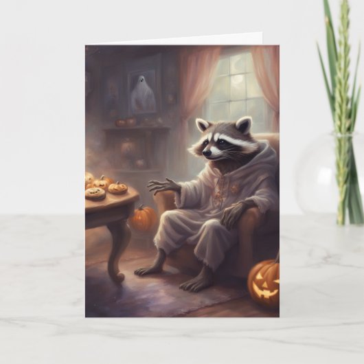ハロウィンのお化けアライグマグリーティングカード シーズンカード (正面)