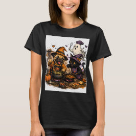 ハロウィンのお化けキッチン – パグと黒猫の料理 Tシャツ