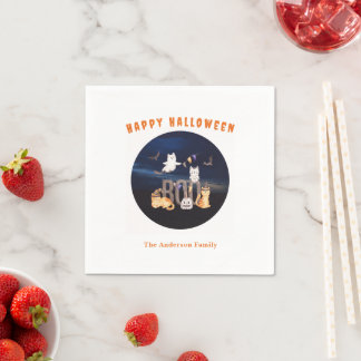 ハロウィンのお化けキャラクターからの BOO パーソナライズ スタンダードカクテルナプキン