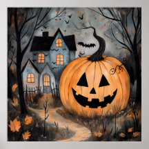 ハロウィンのお化け屋敷と巨大なカボチャ