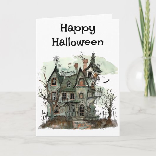 ハロウィンのお化け屋敷の挨拶 カード (正面)