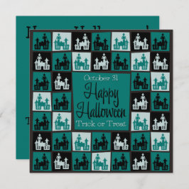 ハロウィンのお化け屋敷モザイク 招待状