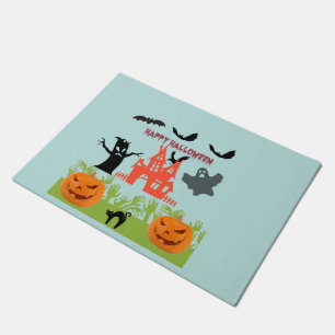 ハロウィンのお化け屋敷、カボチャ、オバケ ドアマット
