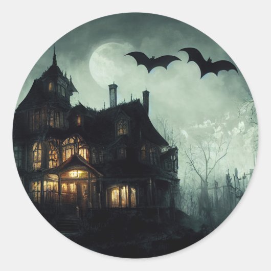 ハロウィンのお化け屋敷 ラウンドシール (正面)