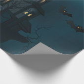 ハロウィンのお化け屋敷、死んだ木、月およびこうもり ラッピングペーパー (角)