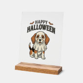 ハロウィンのお化け犬ビンテージ彫刻Tシャツ_ アクリルサイン (傾斜)