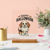 ハロウィンのお化け犬ビンテージ彫刻Tシャツ_ アクリルサイン (ウェディング)