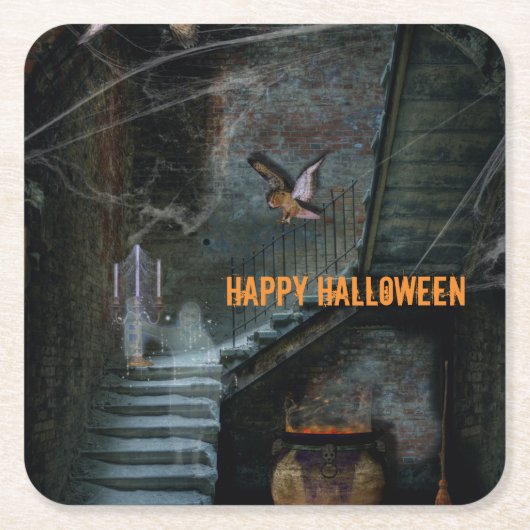 ハロウィンのお化け階段 スクエアペーパーコースター (正面)