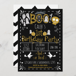 ハロウィンのお洒落な第1誕生会のモダン 招待状