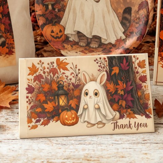 ハロウィンのお礼に うさぎの幽霊コスチューム サンキューカード