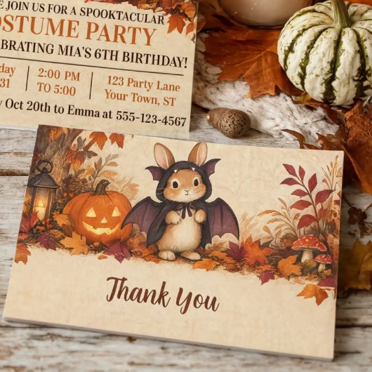ハロウィンのお礼に バニーコウモリコスチューム サンキューカード