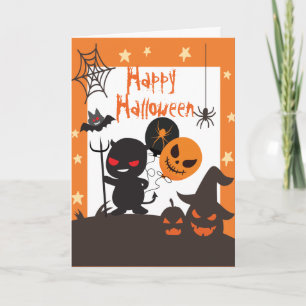 ハロウィンのお祝い オレンジ ブラック 子供 カード