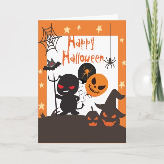 ハロウィンのお祝い オレンジ ブラック 子供 カード (正面)