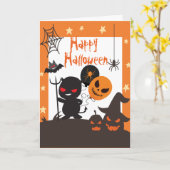 ハロウィンのお祝い オレンジ ブラック 子供 カード (黄色い花)