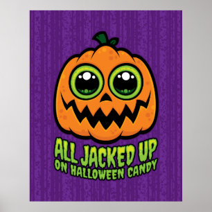 ハロウィンのお菓子でハイテンションな面白いパンプキン ポスター