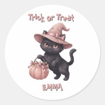 ハロウィンのお菓子の入ったカスタムブラックキャット&ピンクのバケツ
