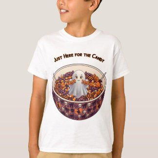 ハロウィンのお菓子の器から顔を出すキュートなオバケ Tシャツ