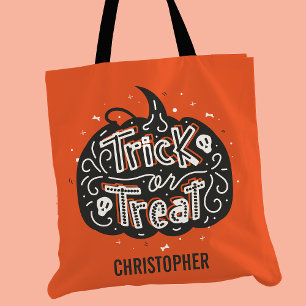 ハロウィンのお菓子の袋 パーソナライズ パンプキン Trick or Treat トートバッグ