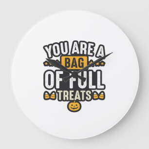 ハロウィンのお菓子の袋 ビンテージ ベクター デザイン_1 ラージ壁時計