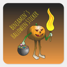 ハロウィンのお菓子もらいカボチャ スクエアシール