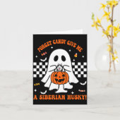ハロウィンのお菓子よりシベリアンハスキーがいい カード (黄色い花)