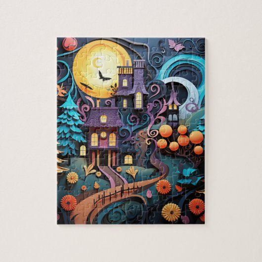 ハロウィンのお菓子をくださいの家々 ジグソーパズル (縦)