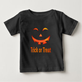ハロウィンのお菓子をくれなきゃイタズラしちゃうぞ パンプキンの顔 ベビーTシャツ