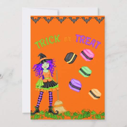 ハロウィンのお菓子をくれなきゃイタズラしちゃうよ ハロウィン招待状 招待状 (正面)