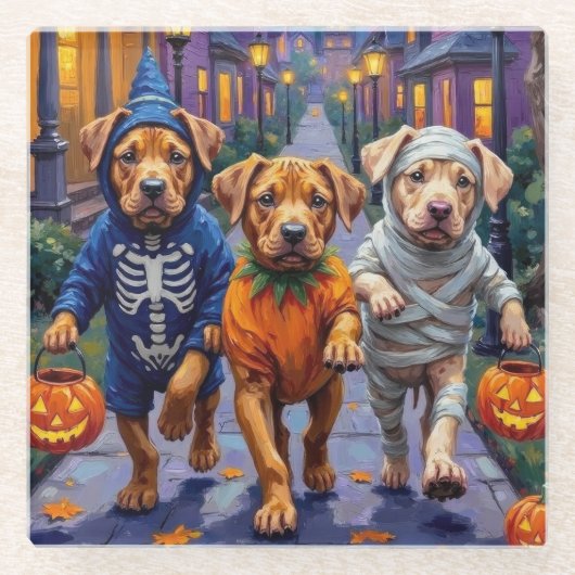 ハロウィンのお菓子をもらいにくるシヤー・ペイ ガラスコースター (正面)